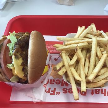 In-N-Out Burger - Single cheeseburger animal style with a side of French fries. - Burgers Near Me - Phoenix, Arizona In-N-Out Burger - Single cheeseburger animal style with a side of French fries. - Burgers Near Me - Phoenix, Arizona