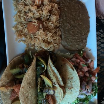 Campuzano Mexican Food - Vegan plate: vegetable tacos, beans, rice - Mexican Near Me - Dallas, Texas