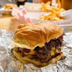 Patty Shack - Double Pastrami Burger (plain, but with grilled onions)--you can pick your toppings.