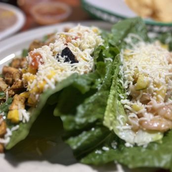 Moreno's Mexican Grill - Lettuce wrap tacos Chicken left shrimp right - Mexican Near Me - Mesa, Arizona