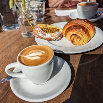 The Dutchess - Espresso macchiato, passion fruit cheese danish, almond croissant, cappuccino. - Cafes Near Me - Ojai, California The Dutchess - Espresso macchiato, passion fruit cheese danish, almond croissant, cappuccino. - Cafes Near Me - Ojai, California