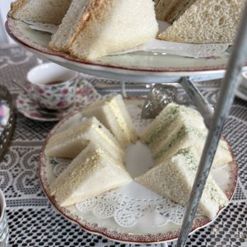 The Olde Magnolia Tea Room - Bottom tier sandwiches of free range egg salad and organic chicken salad - Tea Rooms Near Me - Upland, California The Olde Magnolia Tea Room - Bottom tier sandwiches of free range egg salad and organic chicken salad - Tea Rooms Near Me - Upland, California