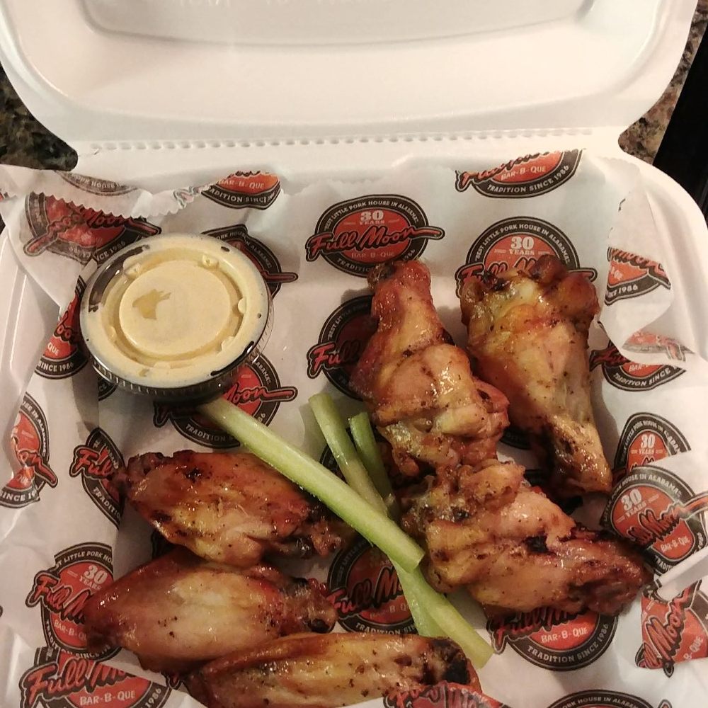 Full Moon Bar-B-Que - Smoked wings with Alabama white BBQ sauce. - Barbeque Near Me - Montgomery, Alabama Full Moon Bar-B-Que - Smoked wings with Alabama white BBQ sauce. - Barbeque Near Me - Montgomery, Alabama