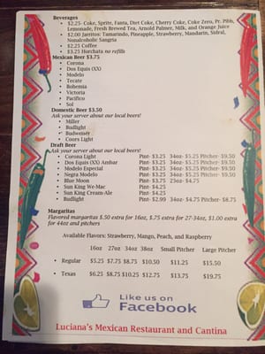 Menu photo 6 Lucianas Mexican Restaurant Indianapolis, IN