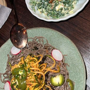 Danbi - Perilla Cold Noodles (bottom) & Kale Salad (top) - Korean Near Me - Los Angeles, California