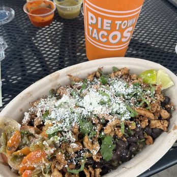 Pie Town Tacos - Make your own bowl: black beans and rice , chicken, cojita cheese, vegetables and cilantro - Tacos Near Me - Nashville, Tennessee Pie Town Tacos - Make your own bowl: black beans and rice , chicken, cojita cheese, vegetables and cilantro - Tacos Near Me - Nashville, Tennessee