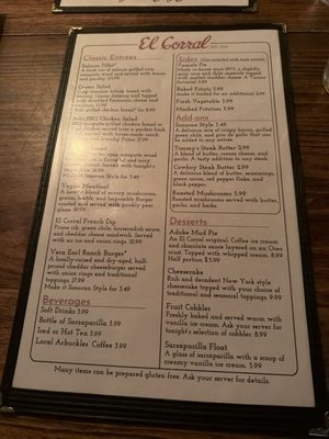 Menu photo 1 El Corral Tucson, AZ