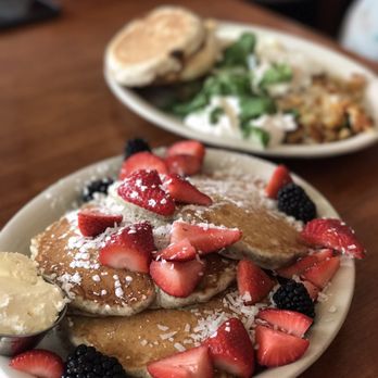 The Nucleus Cafe - My 'berried up' coconut milk flax seed pancakes - amazing! - Breakfast & Brunch Near Me - Eau Claire, Wisconsin