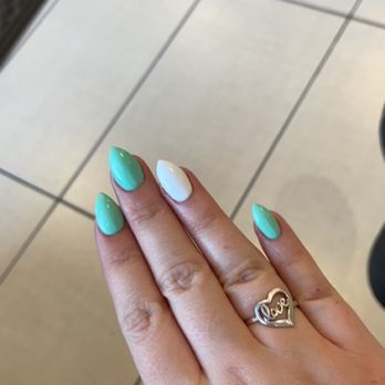 Michelle's Nails and Spa - Green nails with a white accent nail - Nail Salons Near Me - Racine, Wisconsin Michelle's Nails and Spa - Green nails with a white accent nail - Nail Salons Near Me - Racine, Wisconsin
