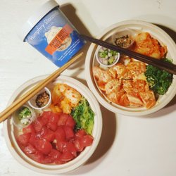 Poki Time - Tuna and salmon poke bowls with a pint of Humphrey Slocombe ice cream.