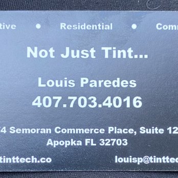 Tint Tech Window Tinting Services - Business Card - Home Window Tinting Near Me - Apopka, Florida