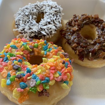 Donut Worry - Coconut with Chocolate, Bacon with Chocolate and Fruity Pebbles Donuts - Donuts Near Me - Lawrenceville, Georgia