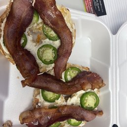 Jalapeño bacon and cream cheese bagel Jalapeño bacon and cream cheese bagel