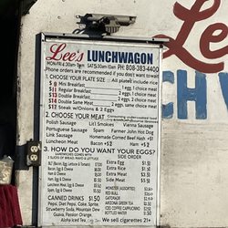 Lee's Lunch wagon - Breakfast menu