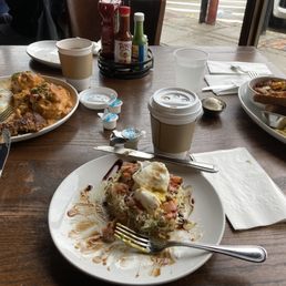 Three breakfast dishes. Three breakfast dishes.