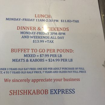 Shishkabob Express - Buffet Prices - Mediterranean Near Me - Fairfax, Virginia