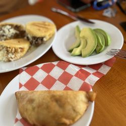 1Chick 1Bro Cafe Bistro - Arepas trio, empanada and side of avocado.