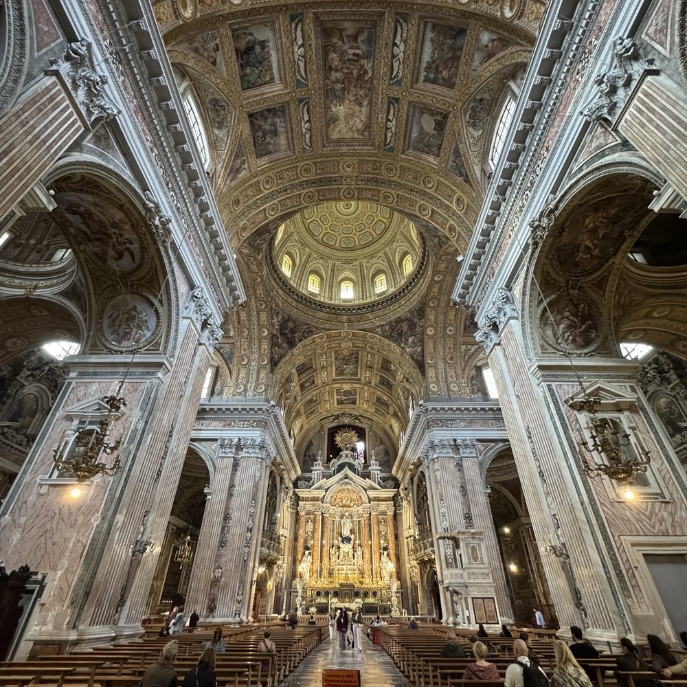 Chiesa del Gesù Nuovo - Magnificent vaulted ceiling with so many individual artworks set into coffered frames - Churches Near Me - Naples, NA