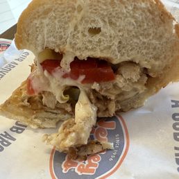 Mike's Chicken Philly cut open to show ingredients