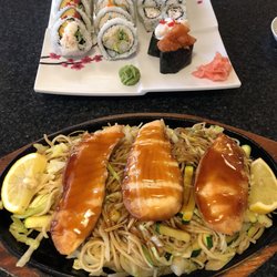 Garden Sushi - Front: Salmon Teriyaki Back: Roll Roll Combo