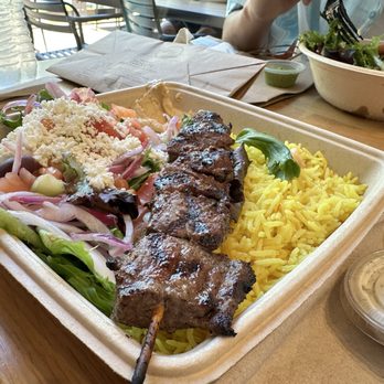 The Kebab Shop - Steak plate with saffron rice and Greek salad - YUM - Mediterranean Near Me - Brea, California The Kebab Shop - Steak plate with saffron rice and Greek salad - YUM - Mediterranean Near Me - Brea, California
