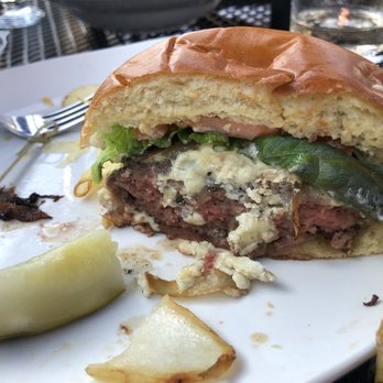 Bleuroot - Half eaten Bleu Burger. So hard to not eat the rest, but I'm taking it to go. - New American Near Me - West Dundee, Illinois