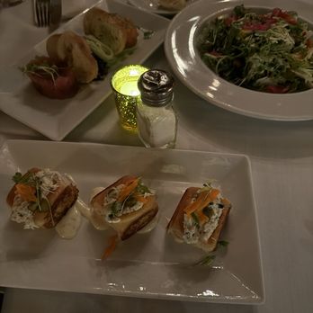 Trinity Place - Mini Crab Rolls,  Duo of Tartare,  Mediterranean Salad - Bars Near Me - New York, New York