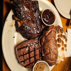 Texas Roadhouse - Sirloin and ribs.  Sweet potato with marshmallows