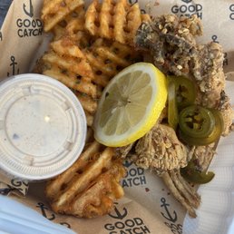 WAFFLE FRIES and oyster mushrooms WAFFLE FRIES and oyster mushrooms