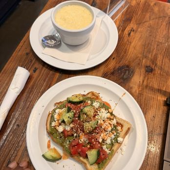 Just Love Coffee Cafe - Atlanta Perimeter - Mediterranean, avocado, toast and cheesy grits - Coffee & Tea Near Me - Sandy Springs, Georgia