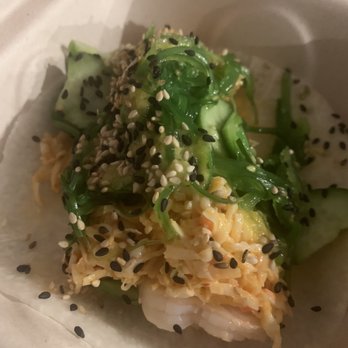 PokiTomik - Shrimp taco with spicy crab, seaweed salad, cucumber, sesame seed, and mango yuzu - Poke Near Me - Simi Valley, California PokiTomik - Shrimp taco with spicy crab, seaweed salad, cucumber, sesame seed, and mango yuzu - Poke Near Me - Simi Valley, California