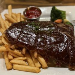 Grizzly Grill - Bbq ribs and fries. Definitely baked not bbqed but the home Meade sauce was good