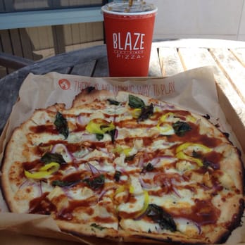 Blaze Pizza - To go order done online and brought back to office BBQ chicken pizza with banana peppers. - Pizza Near Me - Carlsbad, California