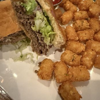 Crafthouse - Smash Burger with tots (after I cut into) - Burgers Near Me - Reston, Virginia