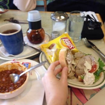 Skyway Cafe - Half turkey sandwich with cup of chili and hot tea - Cafes Near Me - Spokane, Washington Skyway Cafe - Half turkey sandwich with cup of chili and hot tea - Cafes Near Me - Spokane, Washington