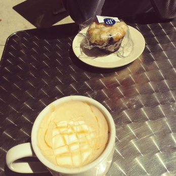 Sir Walter Coffee - Muffin and blackberry caramel latte, before. - Coffee & Tea Near Me - Raleigh, North Carolina Sir Walter Coffee - Muffin and blackberry caramel latte, before. - Coffee & Tea Near Me - Raleigh, North Carolina