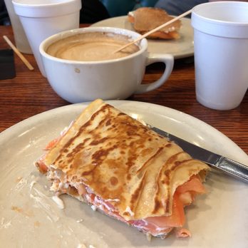 Café 26 - Lox crepe and coffee and lox sandwich in the background!!! - Coffee & Tea Near Me - Boston, Massachusetts Café 26 - Lox crepe and coffee and lox sandwich in the background!!! - Coffee & Tea Near Me - Boston, Massachusetts