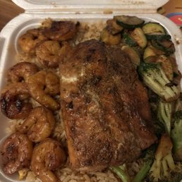 Hibachi Salmon Dinner with shrimp added Hibachi Salmon Dinner with shrimp added