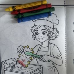 Here's a page from the coloring book. I forgot to take pics of the food before we devoured it.