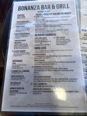 Menu photo 8 Bonanza Bar & Grill Skagway, AK