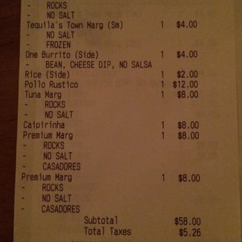Tequila's Town - This was a meal for two with 3 rounds of drinks, not bad at all!! - Mexican Near Me - Savannah, Georgia