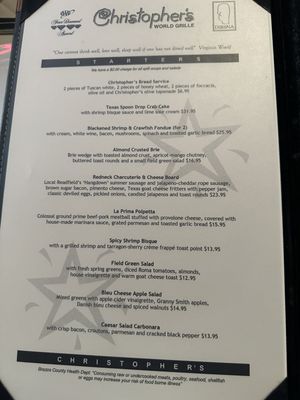 Menu photo 1 Christopher's World Grille Bryan, TX