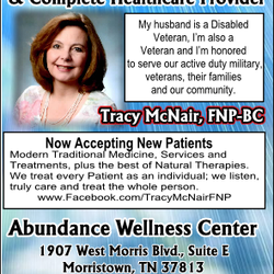 Tracy McNair, FNP - Abundance Wellness Center-Tracy McNair, FNP 1907 West Morris Blvd., Suite E Morristown, TN 37813 423-318-8610 https://www.fa...