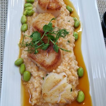 View - Diver Sea Scallops over white truffle lobster risotto - Seafood Near Me - Oakdale, New York View - Diver Sea Scallops over white truffle lobster risotto - Seafood Near Me - Oakdale, New York