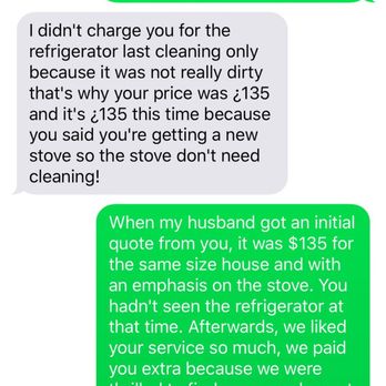 R&Ds Always Cleaning - Text conversation showing we were extremely nice to her. - Home Cleaning Near Me