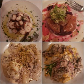 Il Corso - top: polipo, barbabietole; bottom: paccheri, fettuccine con funghi prosciutto - Italian Near Me - New York, New York