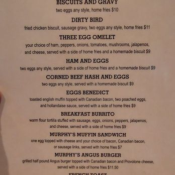 Murphy’s Irish Pub - Breakfast menu 11/21 - Irish Near Me - Virginia Beach, Virginia