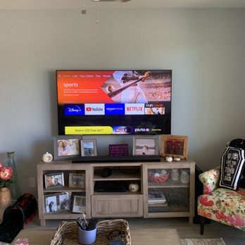 Techs In The Home - Tv hung on wall, cords behind wall - TV Mounting Near Me Techs In The Home - Tv hung on wall, cords behind wall - TV Mounting Near Me