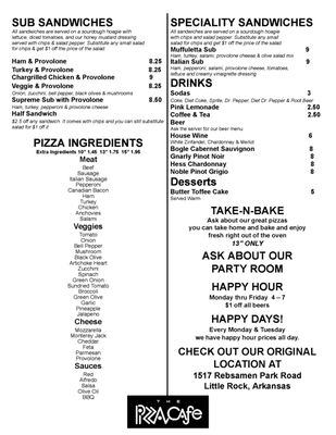 Menu photo 2 Pizza Cafe West Little Rock, AR Menu photo 2 Pizza Cafe West Little Rock, AR