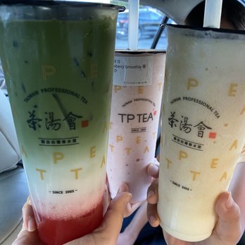 TP Tea - Strawberry Matcha Latte, Strawberry Milk Smoothie, Mango Passion Fruit Smoothie with milk ($6.50 each) - Bubble Tea Near Me - Irvine, California